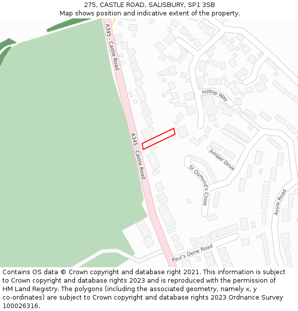 275, CASTLE ROAD, SALISBURY, SP1 3SB: Location map and indicative extent of plot