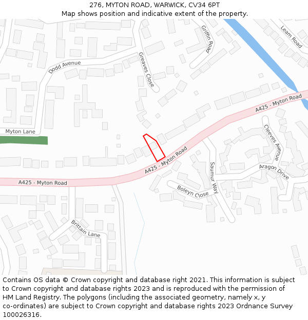 276, MYTON ROAD, WARWICK, CV34 6PT: Location map and indicative extent of plot