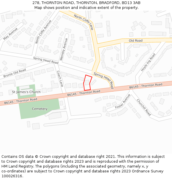 278, THORNTON ROAD, THORNTON, BRADFORD, BD13 3AB: Location map and indicative extent of plot