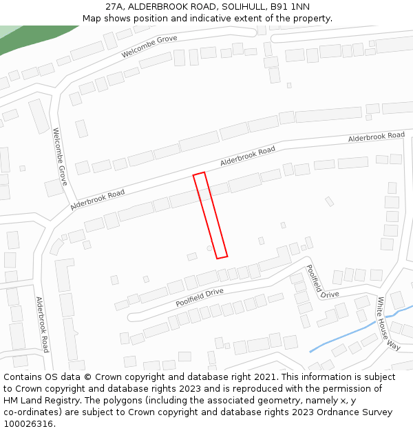 27A, ALDERBROOK ROAD, SOLIHULL, B91 1NN: Location map and indicative extent of plot