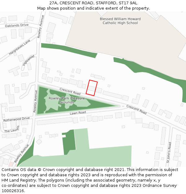 27A, CRESCENT ROAD, STAFFORD, ST17 9AL: Location map and indicative extent of plot