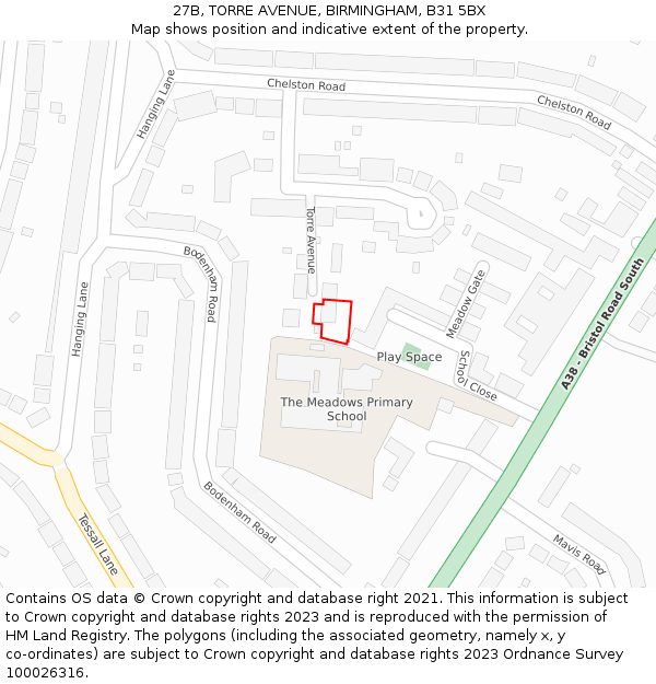 27B, TORRE AVENUE, BIRMINGHAM, B31 5BX: Location map and indicative extent of plot