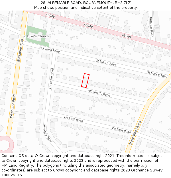 28, ALBEMARLE ROAD, BOURNEMOUTH, BH3 7LZ: Location map and indicative extent of plot