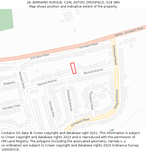 28, BARNARD AVENUE, COAL ASTON, DRONFIELD, S18 3BN: Location map and indicative extent of plot