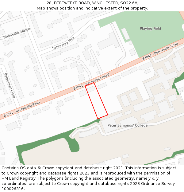 28, BEREWEEKE ROAD, WINCHESTER, SO22 6AJ: Location map and indicative extent of plot