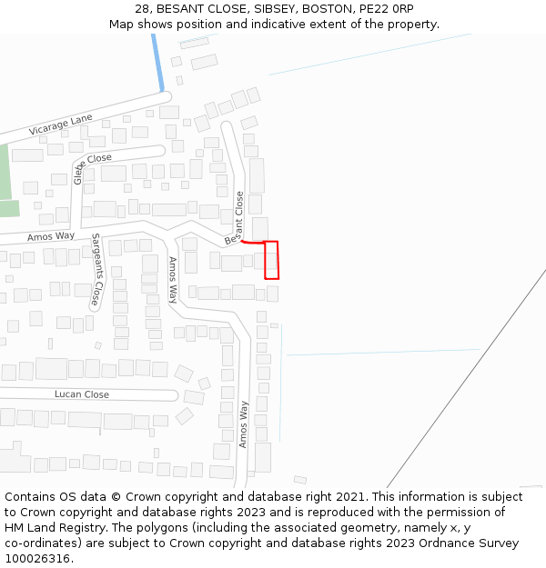 28, BESANT CLOSE, SIBSEY, BOSTON, PE22 0RP: Location map and indicative extent of plot