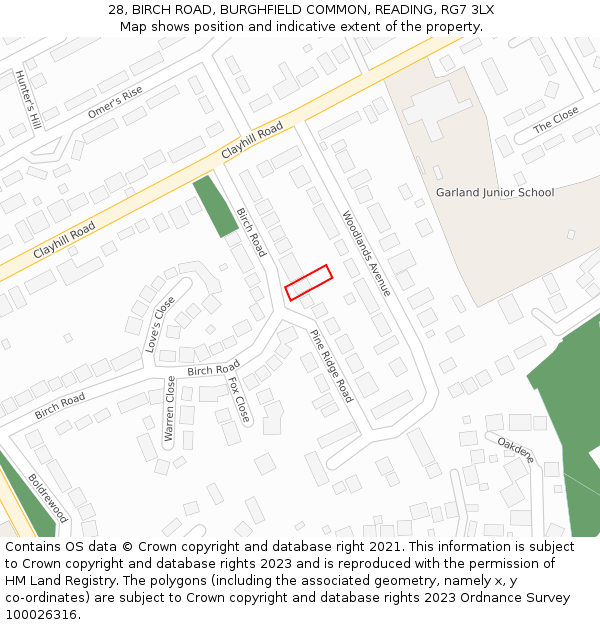 28, BIRCH ROAD, BURGHFIELD COMMON, READING, RG7 3LX: Location map and indicative extent of plot