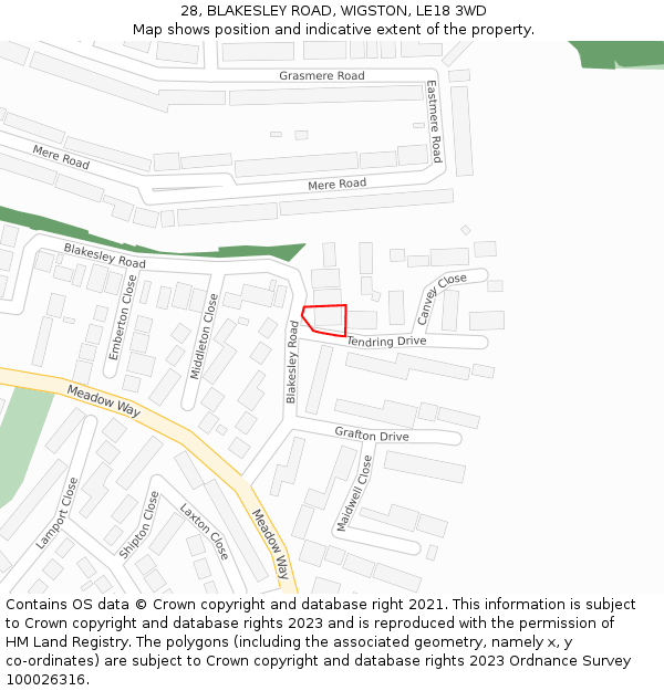 28, BLAKESLEY ROAD, WIGSTON, LE18 3WD: Location map and indicative extent of plot