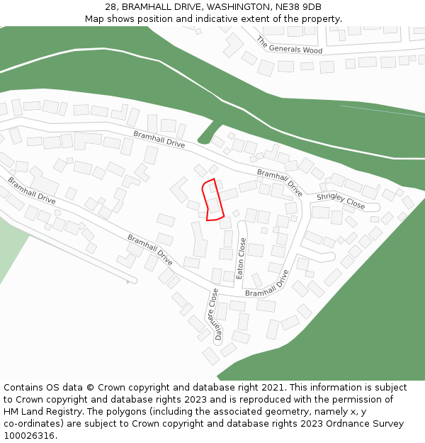 28, BRAMHALL DRIVE, WASHINGTON, NE38 9DB: Location map and indicative extent of plot