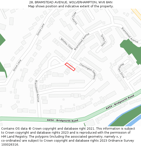 28, BRAMSTEAD AVENUE, WOLVERHAMPTON, WV6 8AN: Location map and indicative extent of plot