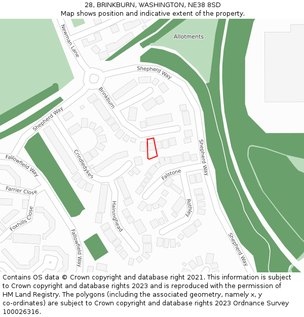 28, BRINKBURN, WASHINGTON, NE38 8SD: Location map and indicative extent of plot