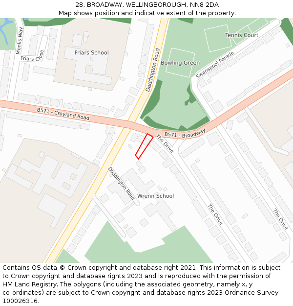 28, BROADWAY, WELLINGBOROUGH, NN8 2DA: Location map and indicative extent of plot