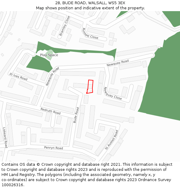 28, BUDE ROAD, WALSALL, WS5 3EX: Location map and indicative extent of plot