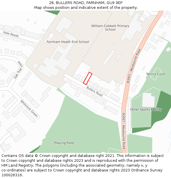 28, BULLERS ROAD, FARNHAM, GU9 9EP: Location map and indicative extent of plot