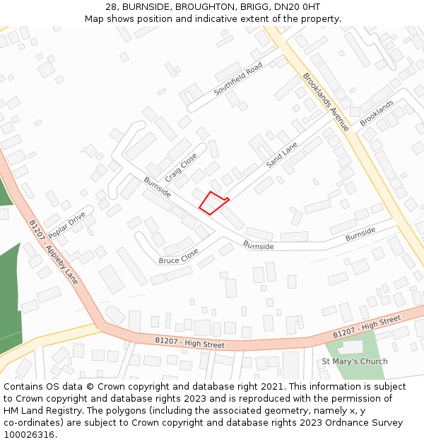 28, BURNSIDE, BROUGHTON, BRIGG, DN20 0HT: Location map and indicative extent of plot