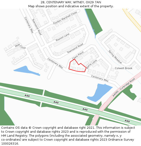 28, CENTENARY WAY, WITNEY, OX29 7AN: Location map and indicative extent of plot