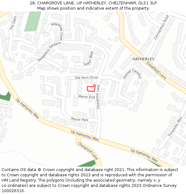 28, CHARGROVE LANE, UP HATHERLEY, CHELTENHAM, GL51 3LP: Location map and indicative extent of plot