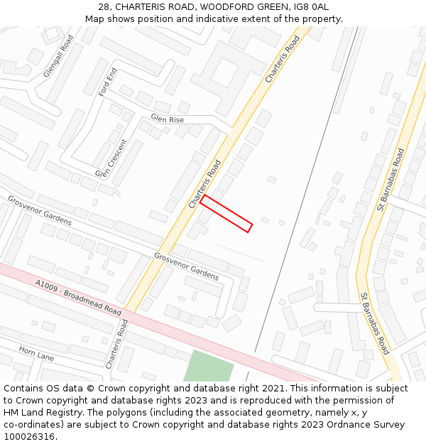 28, CHARTERIS ROAD, WOODFORD GREEN, IG8 0AL: Location map and indicative extent of plot