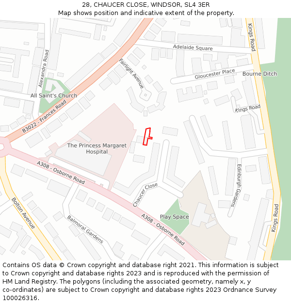 28, CHAUCER CLOSE, WINDSOR, SL4 3ER: Location map and indicative extent of plot