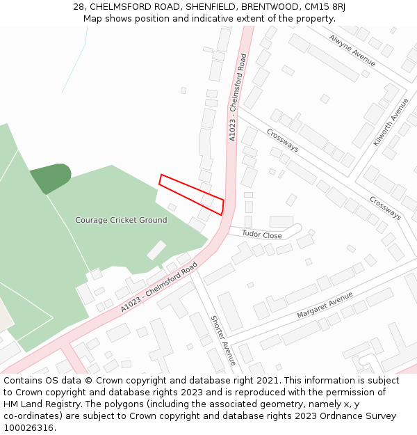 28, CHELMSFORD ROAD, SHENFIELD, BRENTWOOD, CM15 8RJ: Location map and indicative extent of plot