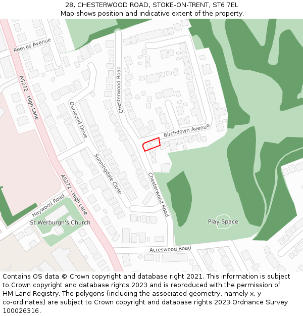 28, CHESTERWOOD ROAD, STOKE-ON-TRENT, ST6 7EL: Location map and indicative extent of plot