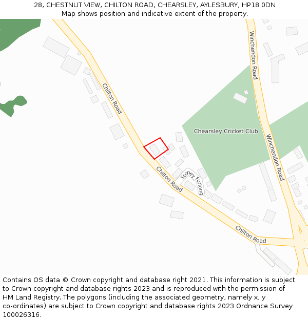 28, CHESTNUT VIEW, CHILTON ROAD, CHEARSLEY, AYLESBURY, HP18 0DN: Location map and indicative extent of plot