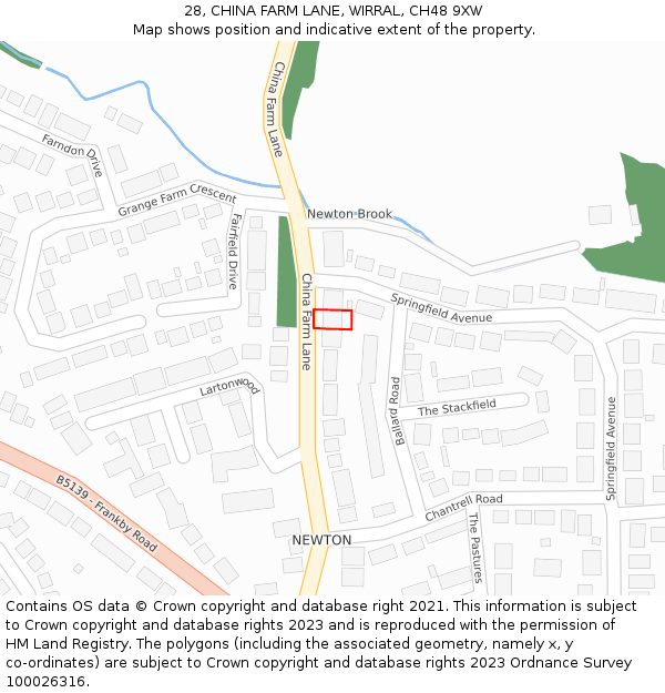 28, CHINA FARM LANE, WIRRAL, CH48 9XW: Location map and indicative extent of plot