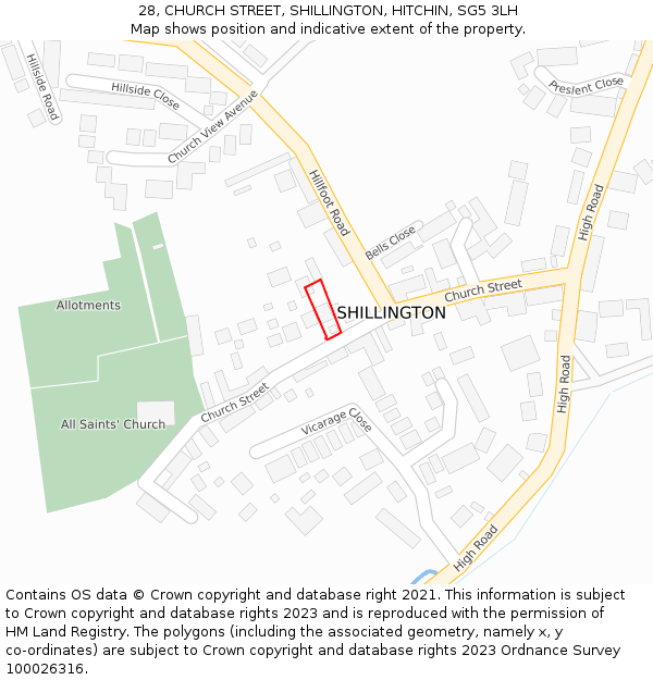 28, CHURCH STREET, SHILLINGTON, HITCHIN, SG5 3LH: Location map and indicative extent of plot