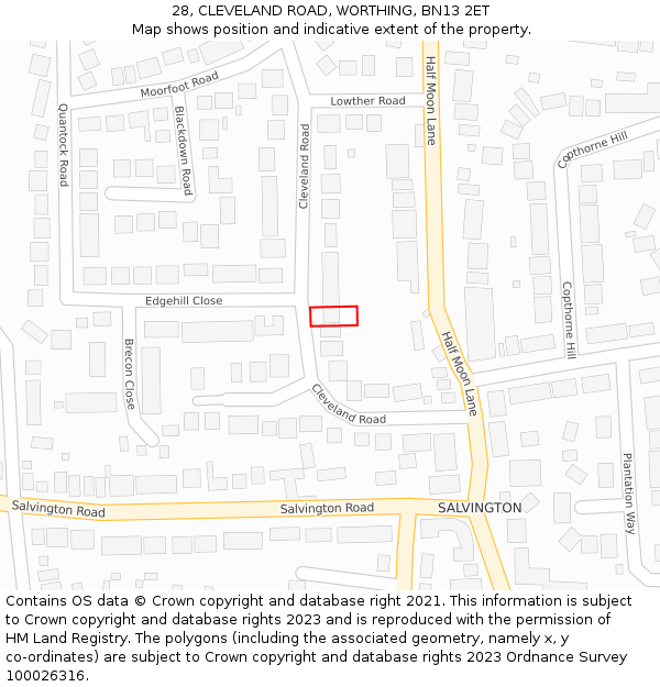 28, CLEVELAND ROAD, WORTHING, BN13 2ET: Location map and indicative extent of plot