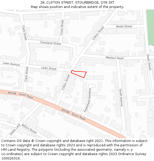 28, CLIFTON STREET, STOURBRIDGE, DY8 3XT: Location map and indicative extent of plot