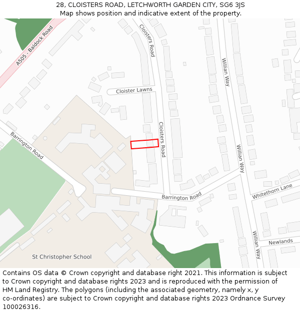 28, CLOISTERS ROAD, LETCHWORTH GARDEN CITY, SG6 3JS: Location map and indicative extent of plot