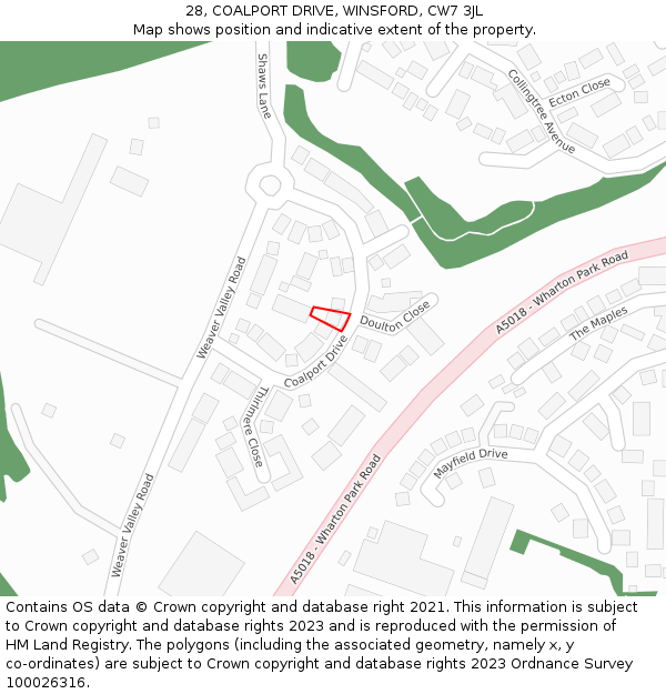 28, COALPORT DRIVE, WINSFORD, CW7 3JL: Location map and indicative extent of plot