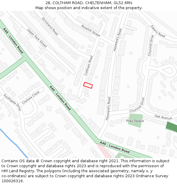 28, COLTHAM ROAD, CHELTENHAM, GL52 6RN: Location map and indicative extent of plot