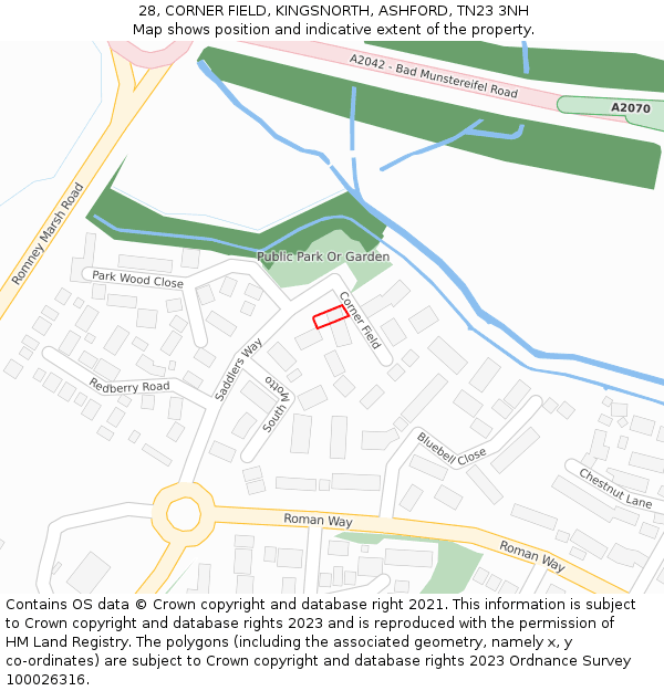 28, CORNER FIELD, KINGSNORTH, ASHFORD, TN23 3NH: Location map and indicative extent of plot