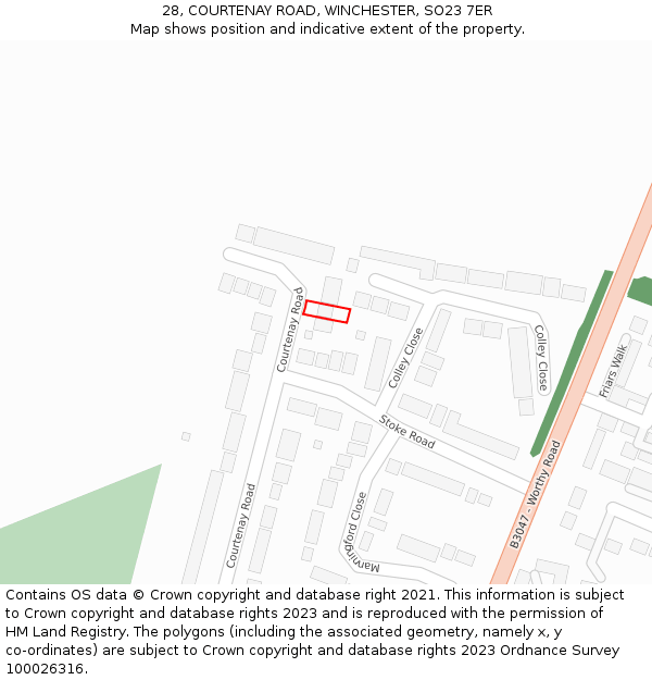 28, COURTENAY ROAD, WINCHESTER, SO23 7ER: Location map and indicative extent of plot