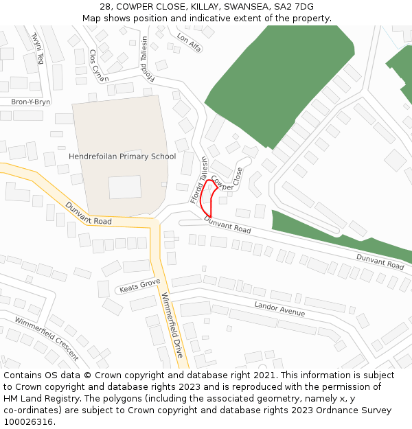 28, COWPER CLOSE, KILLAY, SWANSEA, SA2 7DG: Location map and indicative extent of plot