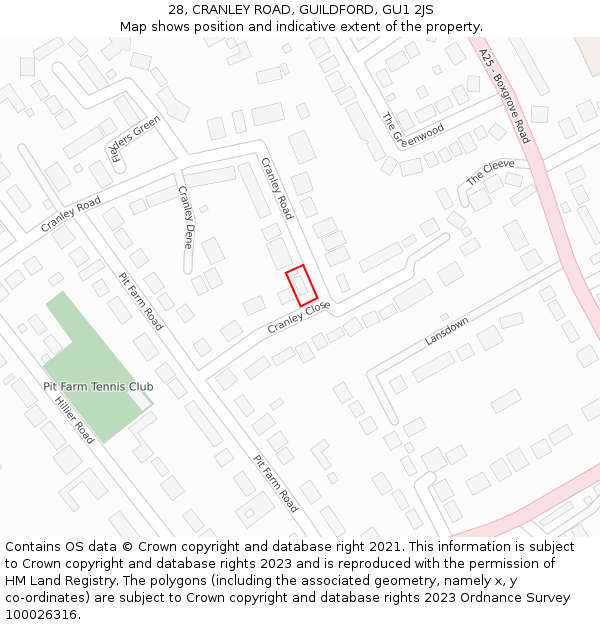 28, CRANLEY ROAD, GUILDFORD, GU1 2JS: Location map and indicative extent of plot