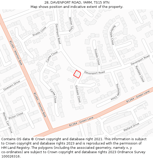 28, DAVENPORT ROAD, YARM, TS15 9TN: Location map and indicative extent of plot