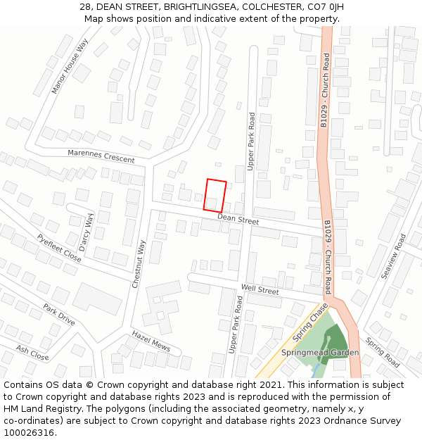 28, DEAN STREET, BRIGHTLINGSEA, COLCHESTER, CO7 0JH: Location map and indicative extent of plot
