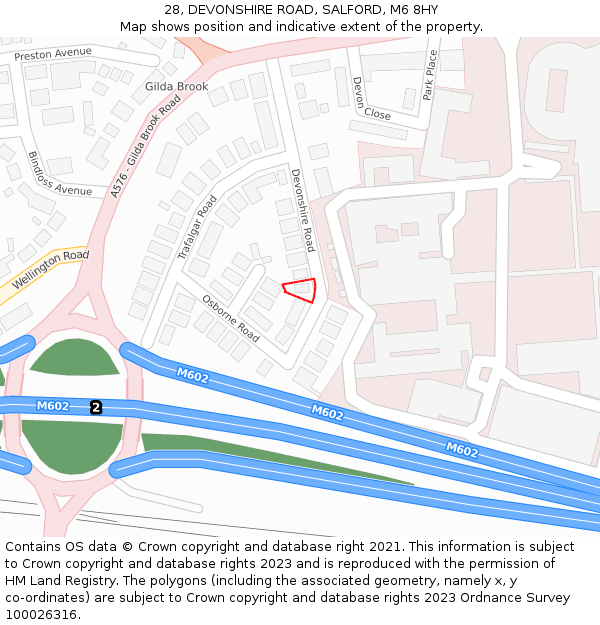 28, DEVONSHIRE ROAD, SALFORD, M6 8HY: Location map and indicative extent of plot