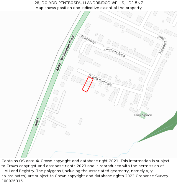 28, DOLYDD PENTROSFA, LLANDRINDOD WELLS, LD1 5NZ: Location map and indicative extent of plot