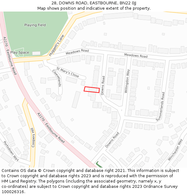 28, DOWNS ROAD, EASTBOURNE, BN22 0JJ: Location map and indicative extent of plot