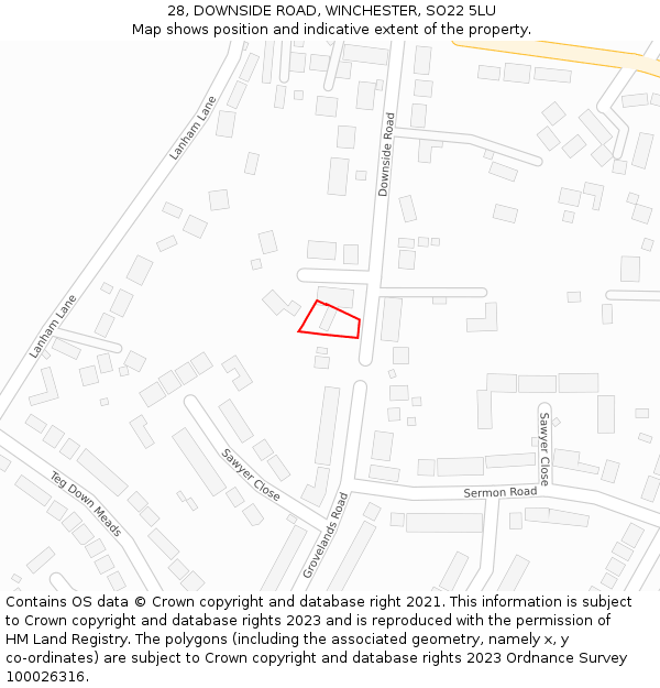 28, DOWNSIDE ROAD, WINCHESTER, SO22 5LU: Location map and indicative extent of plot