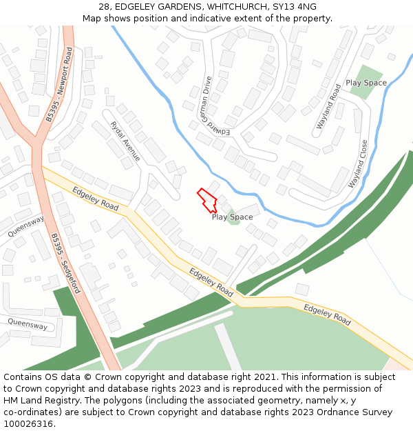 28, EDGELEY GARDENS, WHITCHURCH, SY13 4NG: Location map and indicative extent of plot