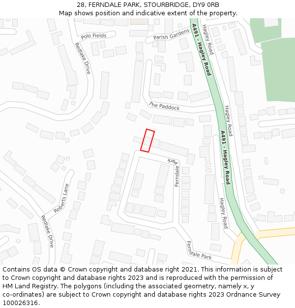 28, FERNDALE PARK, STOURBRIDGE, DY9 0RB: Location map and indicative extent of plot