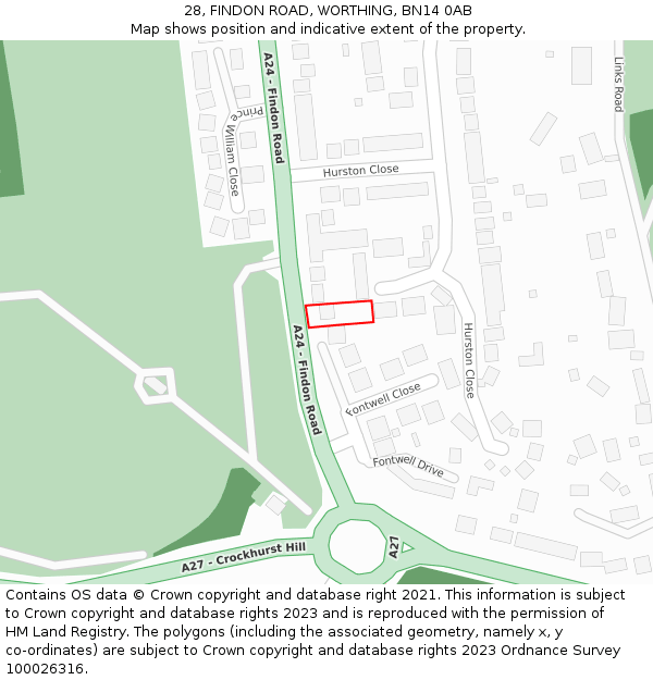 28, FINDON ROAD, WORTHING, BN14 0AB: Location map and indicative extent of plot