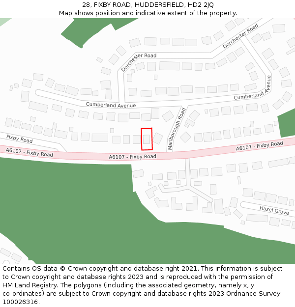 28, FIXBY ROAD, HUDDERSFIELD, HD2 2JQ: Location map and indicative extent of plot