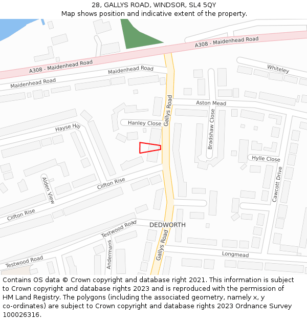 28, GALLYS ROAD, WINDSOR, SL4 5QY: Location map and indicative extent of plot