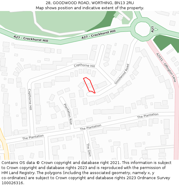 28, GOODWOOD ROAD, WORTHING, BN13 2RU: Location map and indicative extent of plot