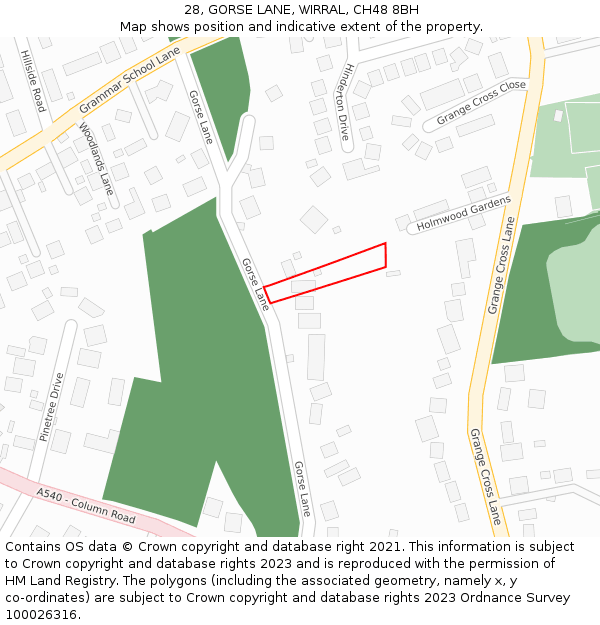 28, GORSE LANE, WIRRAL, CH48 8BH: Location map and indicative extent of plot